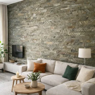 Burning forest fire zelfklevend natuursteen woonkamer